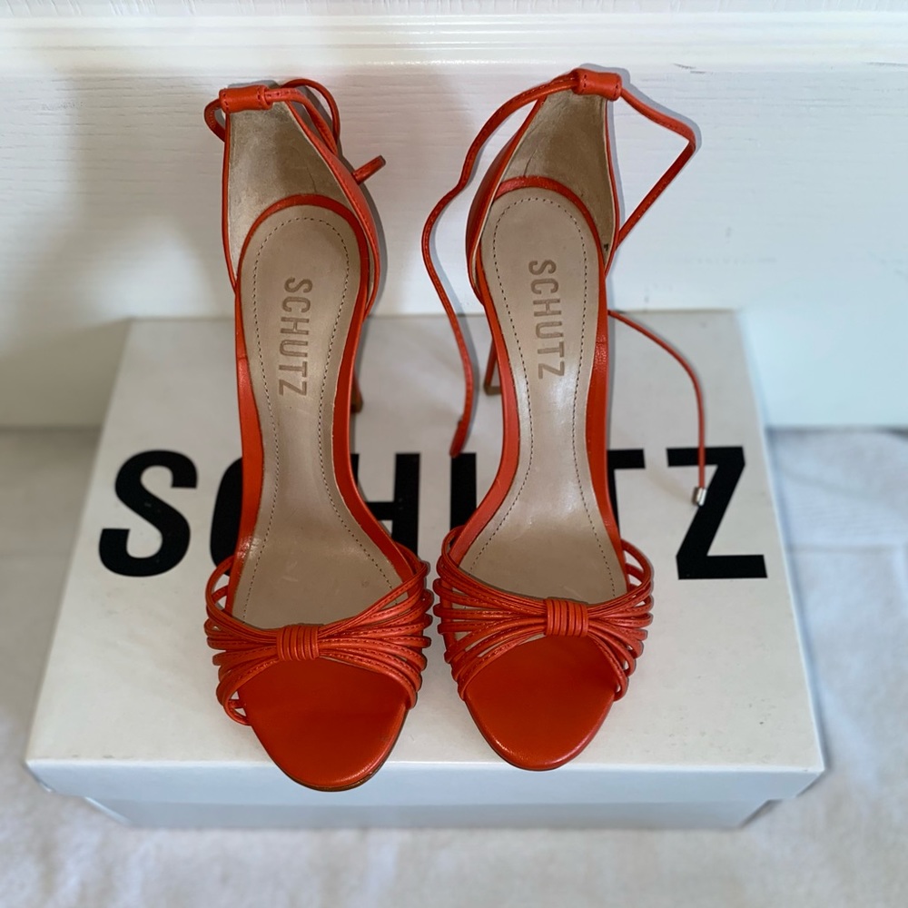 Orange Leather Pumps
